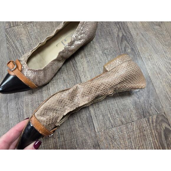 AGL Attilio Giusti Leombrun Black Brown Snake Skin Point Toe Flats Shoes Size 37 - Picture 5 of 11
